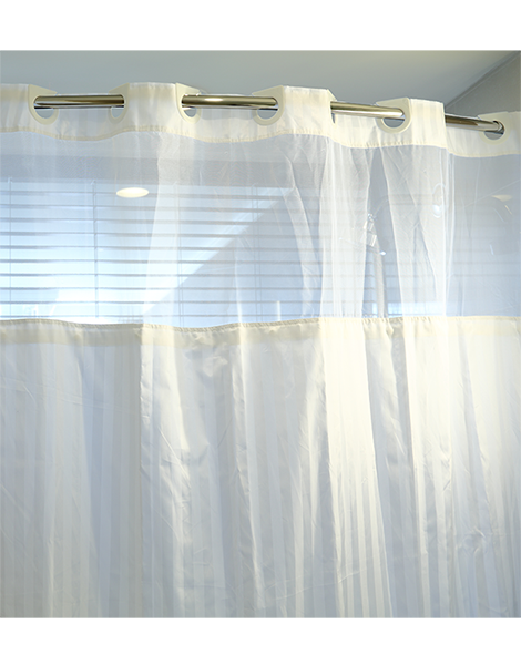Satin Stripe Shower Curtain with Window & Liner